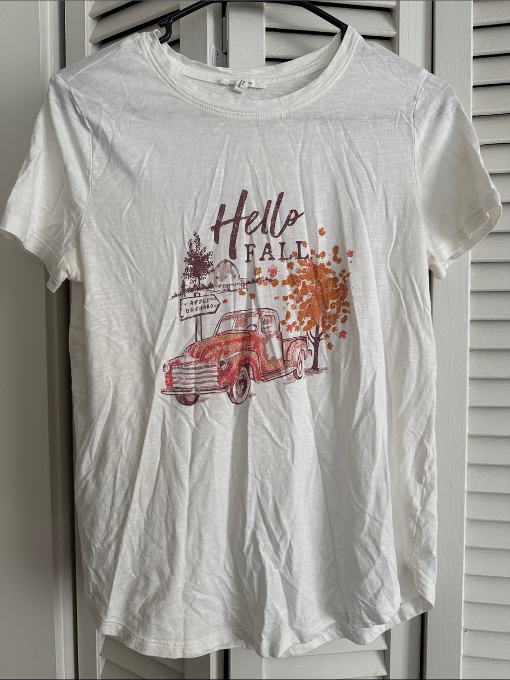 Maurices White Tee with Red Vintage Truck and Orange Fall Graphic